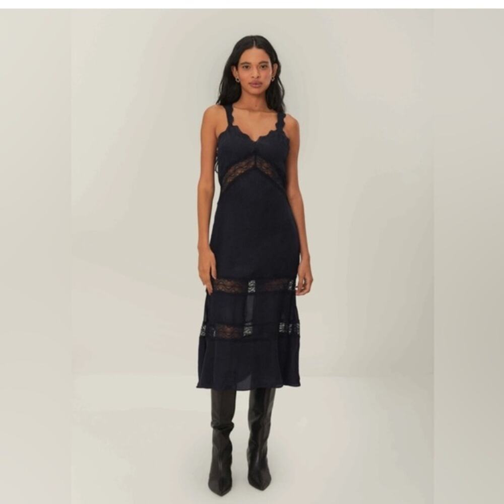FARM Rio size medium black Lace Midi Dress new Stevie nicks witchy boho satin